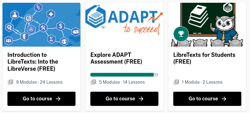 screenshot of three courses. One with no green bar. One with a nearly complete green bar. One with no green bar but with a green circle with a white trophy inside