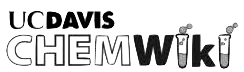 wordmark of UC Davis CHEMWiki in black and white with chemistry glassware instead of a few letters