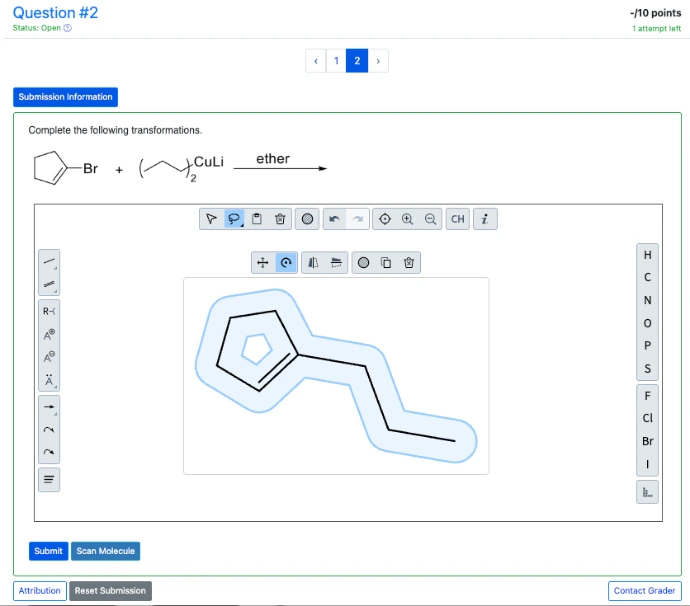 Screenshot of a homework problem showing an organic structure