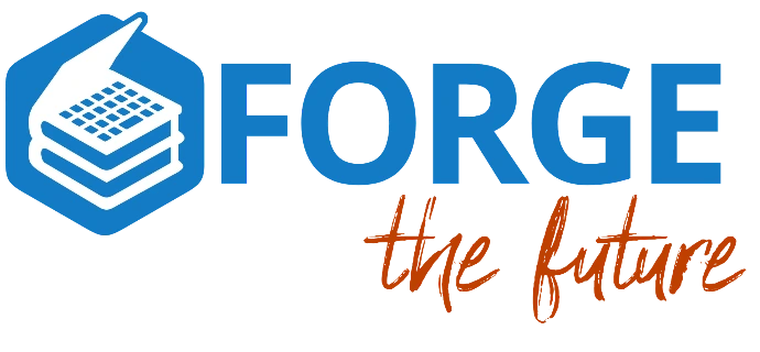 blue libretexts logo with FORGE in blue and in script below: the future