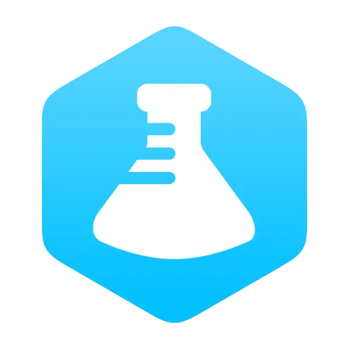 Chemistry Library Icon: light blue hexagon with a stylized white erlenmeyer flask insidesc